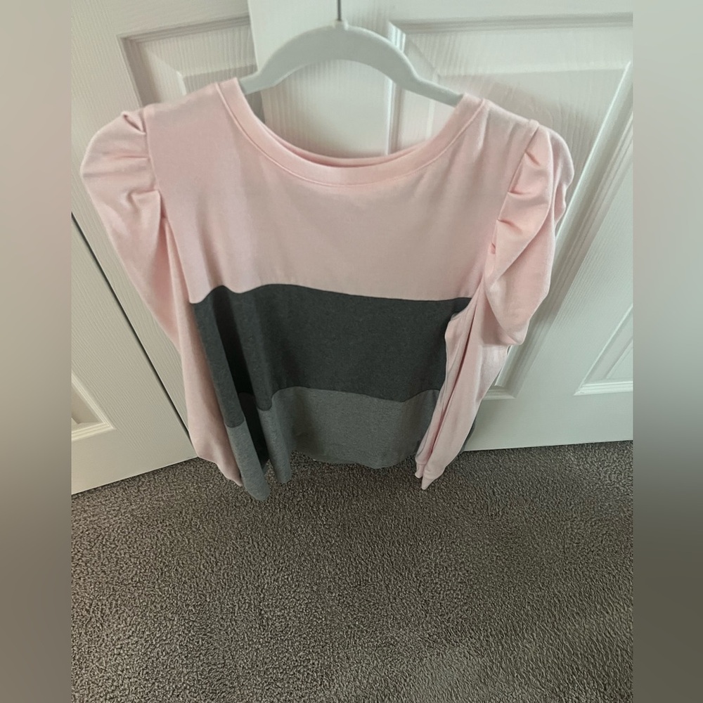 Amazon Women's Soft Pink and Gray Crew Neck Sweater